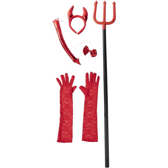 BLUE PANDA 5-Piece Devil Halloween Costume with Red Felt Horned Headband, Bow Tie, Tail, Pitchfork, and Lace Gloves, Complete Girls Devil Costume Set for Halloween Parties and Dress-Up - Red Pitchfork, Color: BLUE PANDA 5-Piece Devil Halloween Costume with Red Felt Horned Headband, Bow Tie, Tail, Pitchfork, and Lace Gloves, Complete Girls Devil Costume Set for Halloween Parties and Dress-Up - Red Pitchfork, Color: